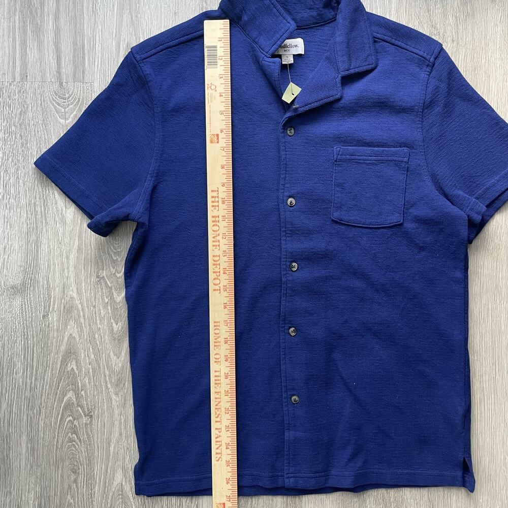Goodfellow & Co Men's Camp Collar Shirt Blue Textured Knit Casual Pocket S - Picture 5 of 9